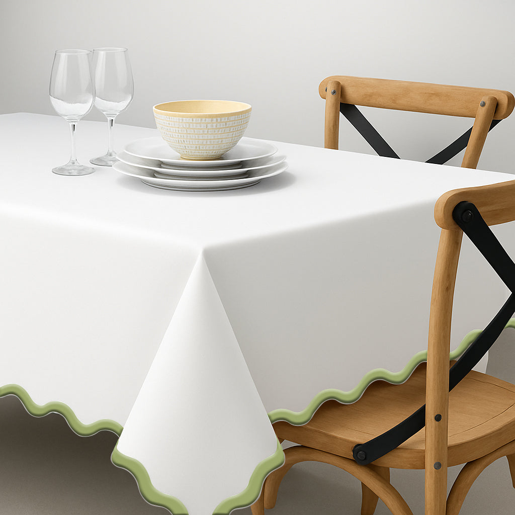 Applique Scalloped Embroidery Cotton Table Cloth