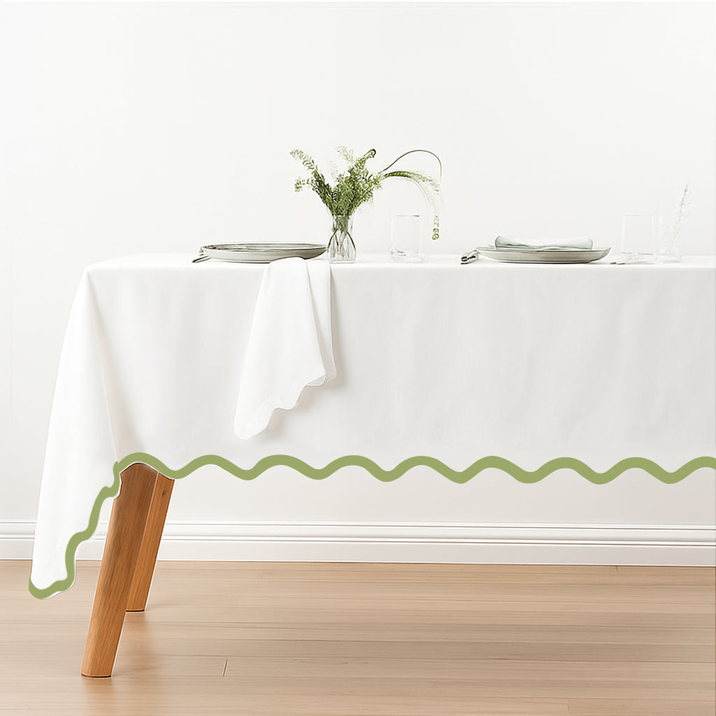 Applique Scalloped Embroidery Cotton Table Cloth