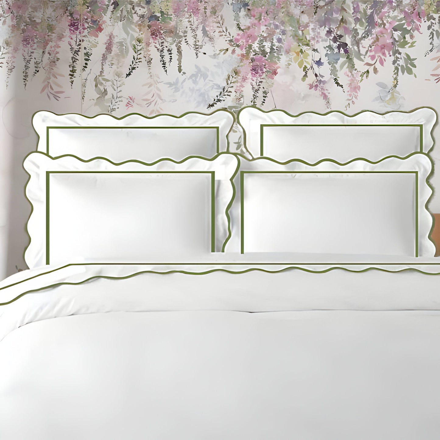 400TC Cotton Scallop Embroidery & Border Sateen Solid Duvet Cover Set