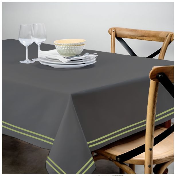 Double Embroidery Border Sateen Cotton Solid Table Cloth - Dark Grey