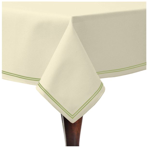 Double Embroidery Border Sateen Cotton Solid Table Cloth - Ivory