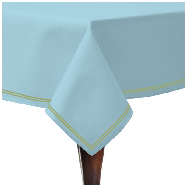 Double Embroidery Border Sateen Cotton Solid Table Cloth - Light Blue