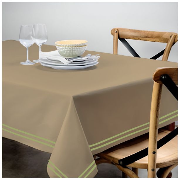 Double Embroidery Border Sateen Cotton Solid Table Cloth - Taupe
