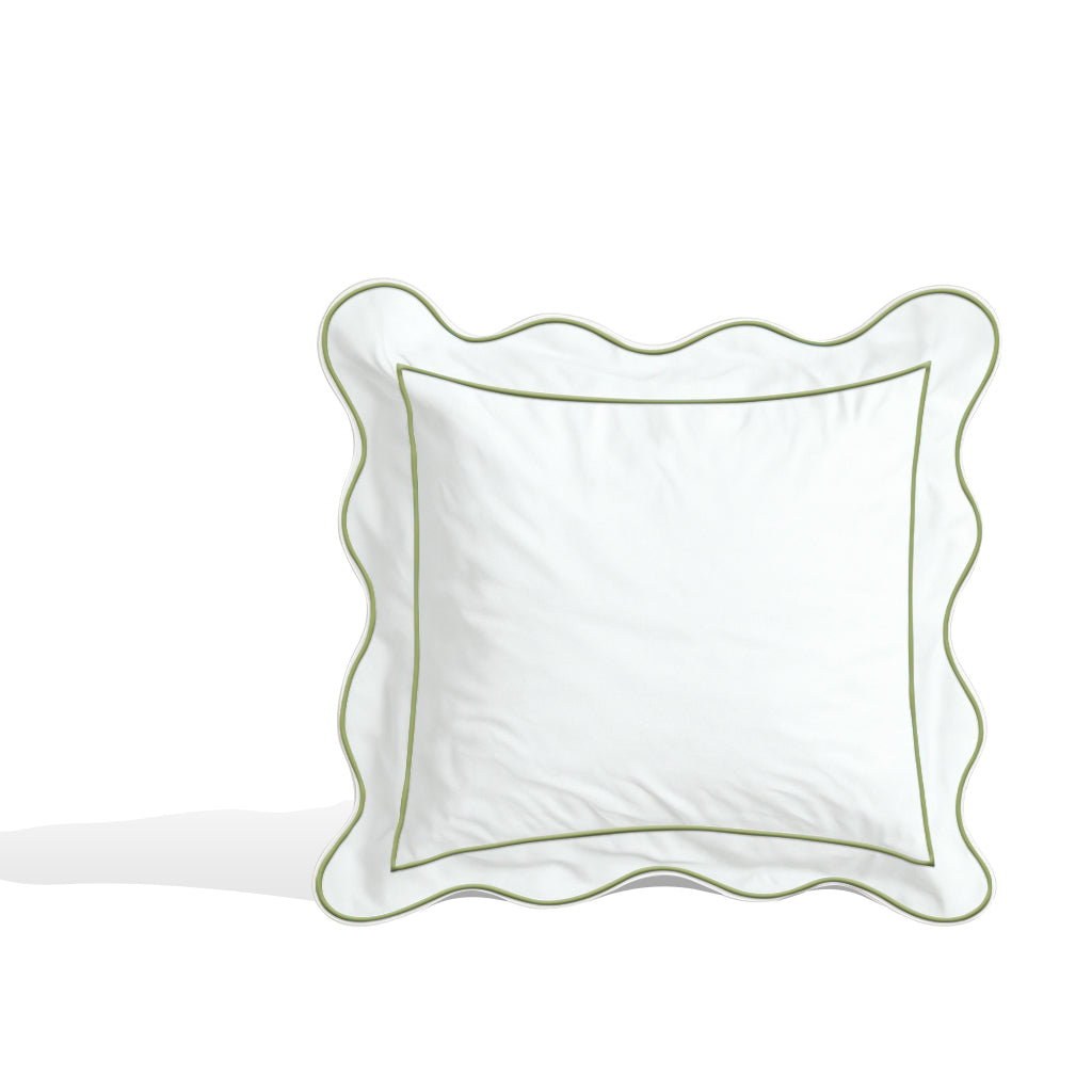 Monogram 400TC Cotton Scallop Embroidery & Border Sateen Solid Euro Sham