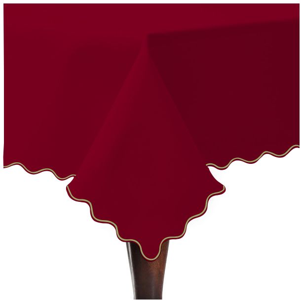 Scallop Embroidery Sateen Cotton Solid Table Cloth - Burgundy