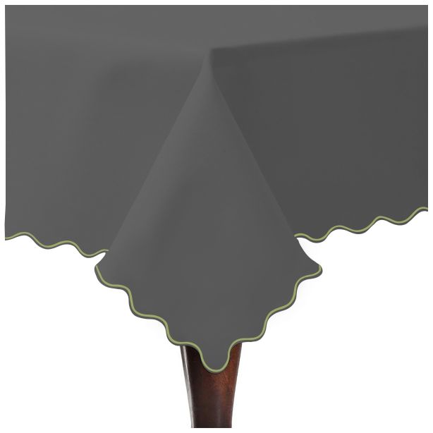 Scallop Embroidery Sateen Cotton Solid Table Cloth - Dark Grey