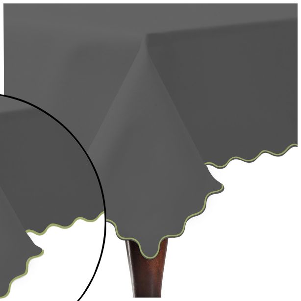 Scallop Embroidery Sateen Cotton Solid Table Cloth - Dark Grey