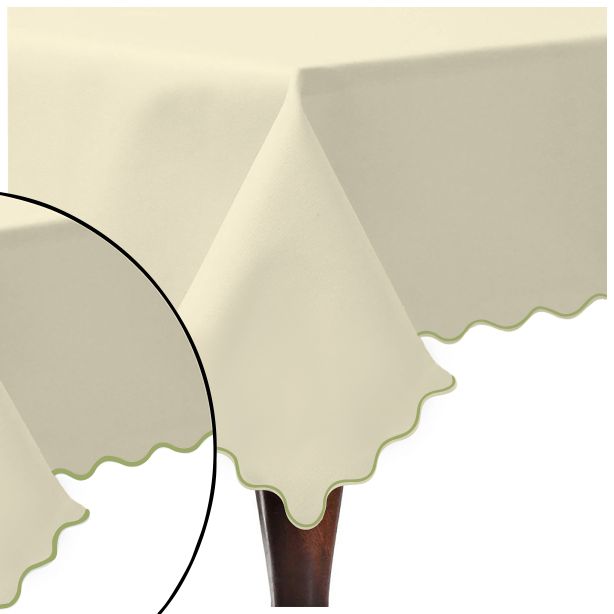 Scallop Embroidery Sateen Cotton Solid Table Cloth - Ivory