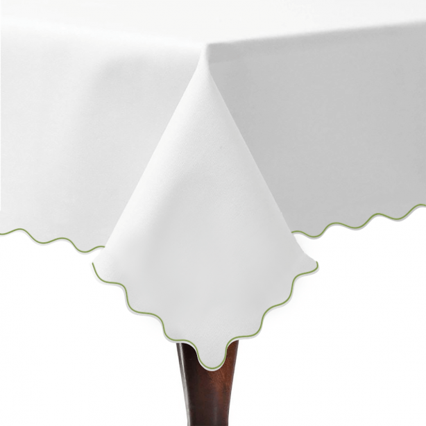 Scallop Embroidery Sateen Poly Cotton Solid Table Cloth