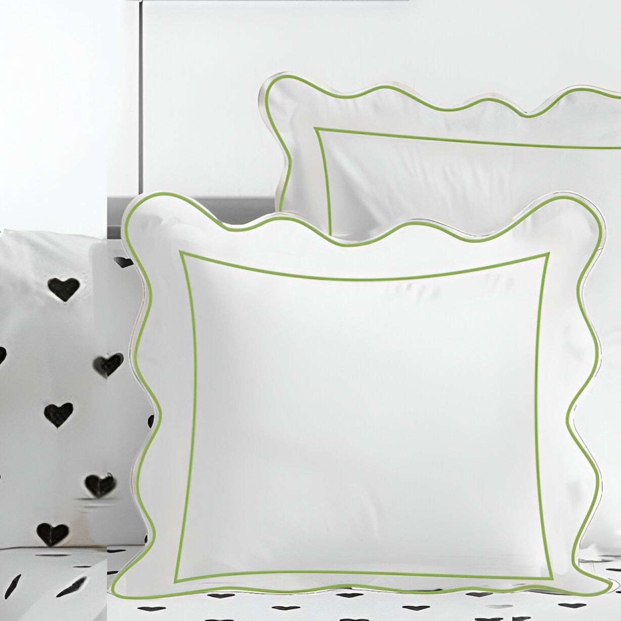 400TC Cotton Scallop Embroidery & Border Sateen Solid Euro Sham