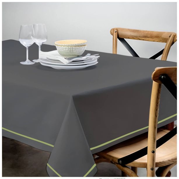 Single Embroidery Border Sateen Cotton Solid Table Cloth - Dark Grey
