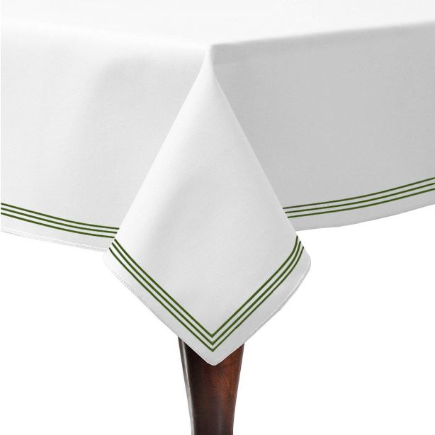 Triple Embroidery Border Sateen Poly Cotton Solid Table Cloth