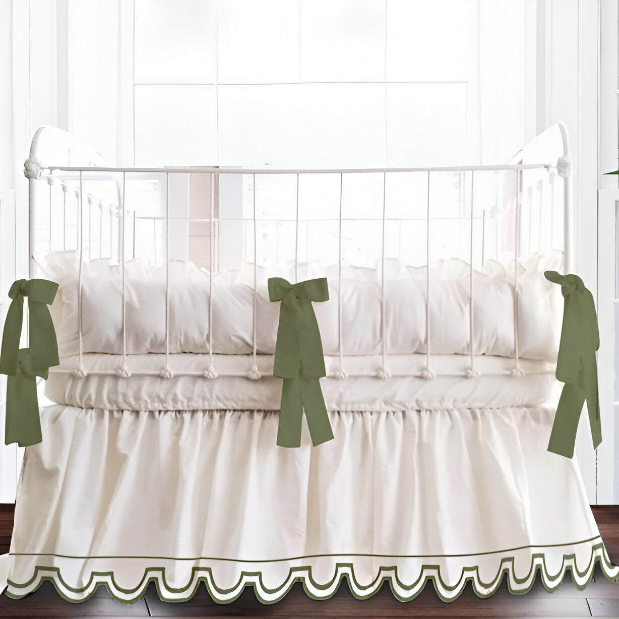 U Shape Scallop Embroidery Cotton Gathered Crib Skirt