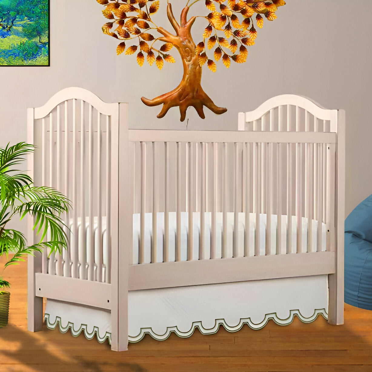 U Shape Scallop Embroidery Cotton Tailored Crib Skirt