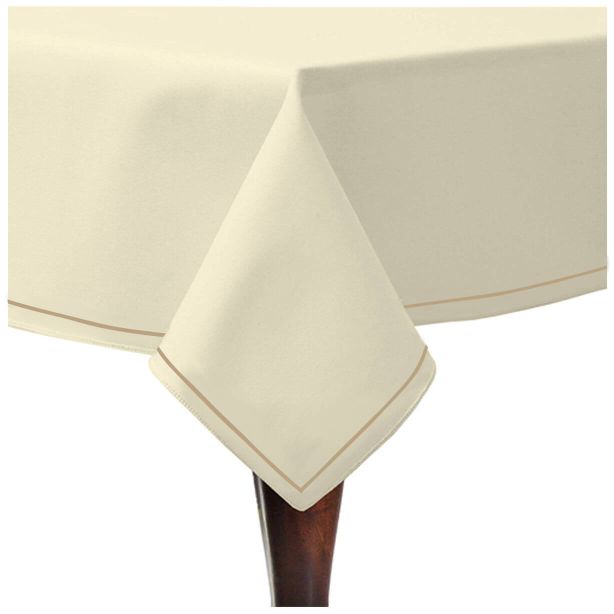 Single Embroidery Border Sateen Cotton Solid Table Cloth - Ivory