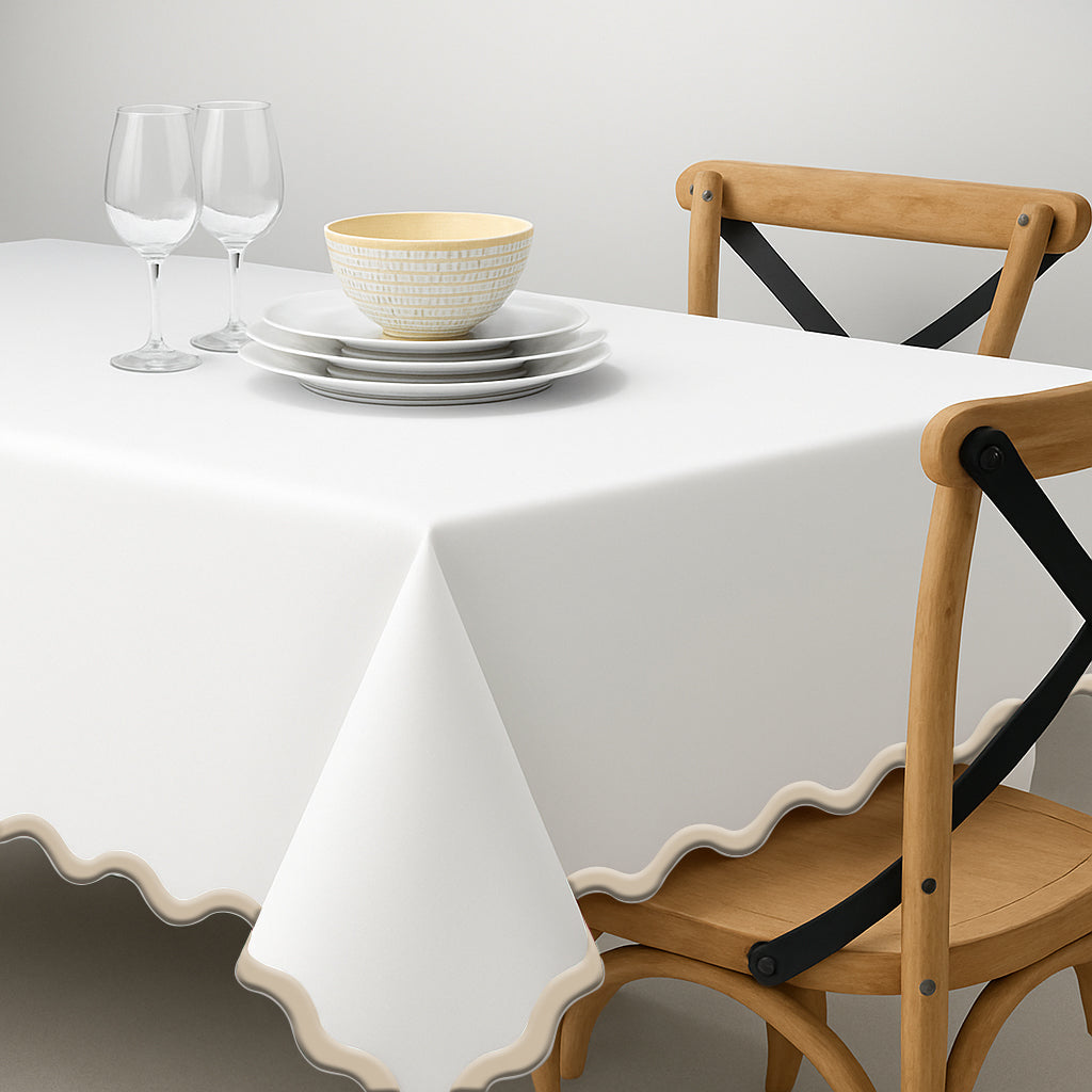 Applique Scalloped Embroidery Cotton Table Cloth