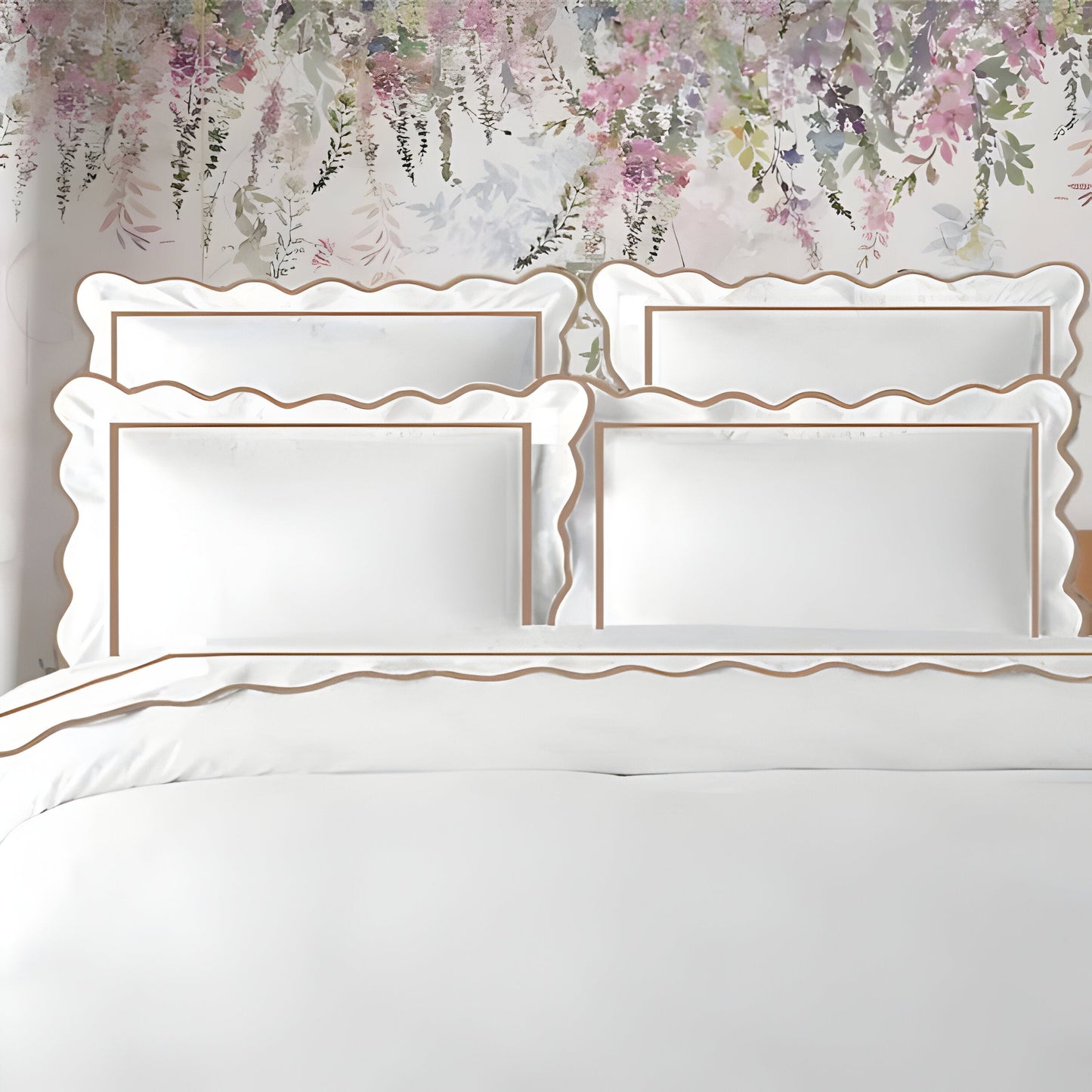 400TC Cotton Scallop Embroidery & Border Sateen Solid Duvet Cover Set