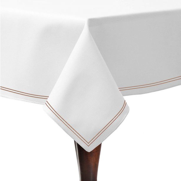 Double Embroidery Border Poly Cotton Sateen Solid Table Cloth