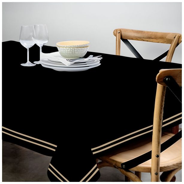 Double Embroidery Border Sateen Cotton Solid Table Cloth - Black
