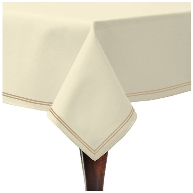 Double Embroidery Border Sateen Cotton Solid Table Cloth - Ivory