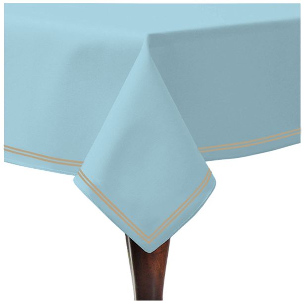 Double Embroidery Border Sateen Cotton Solid Table Cloth - Light Blue