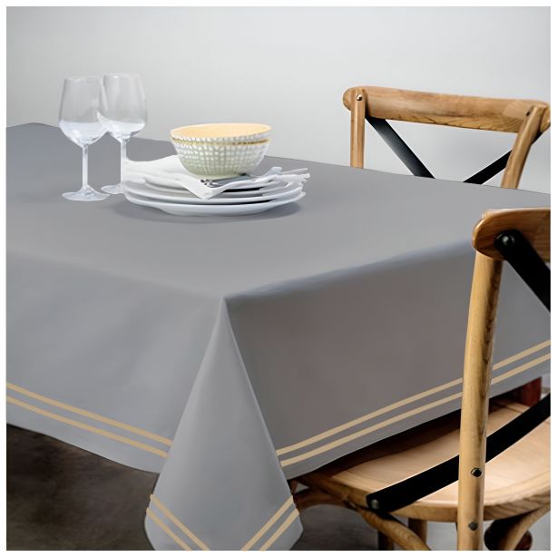 Double Embroidery Border Sateen Cotton Solid Table Cloth - Light Grey