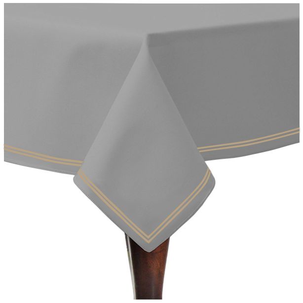 Double Embroidery Border Sateen Cotton Solid Table Cloth - Light Grey