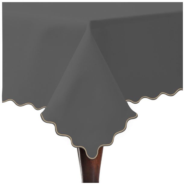 Scallop Embroidery Sateen Cotton Solid Table Cloth - Dark Grey