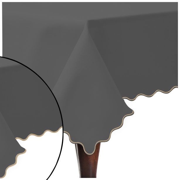 Scallop Embroidery Sateen Cotton Solid Table Cloth - Dark Grey