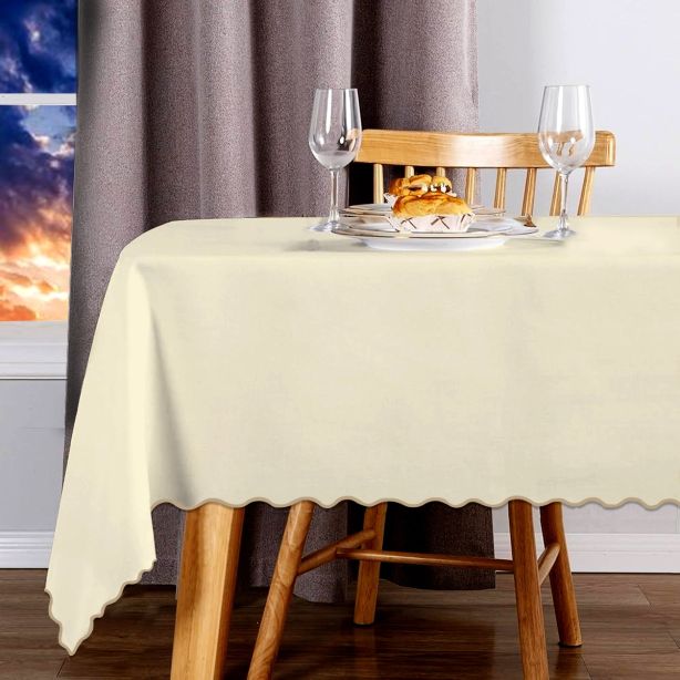 Scallop Embroidery Sateen Cotton Solid Table Cloth - Ivory