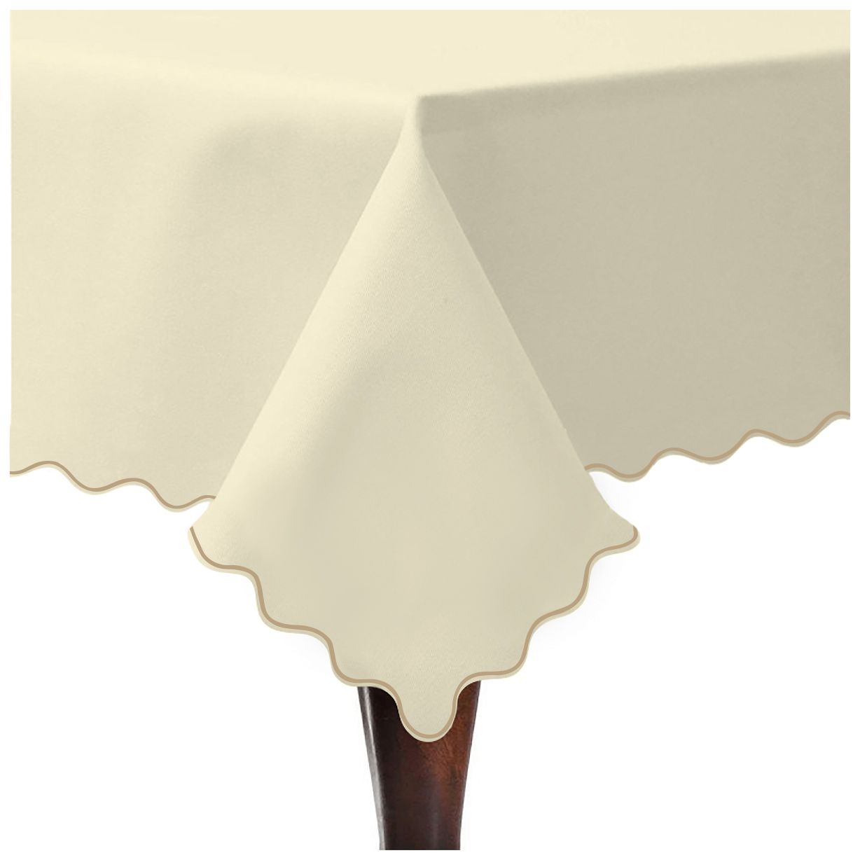Scallop Embroidery Sateen Cotton Solid Table Cloth - Ivory