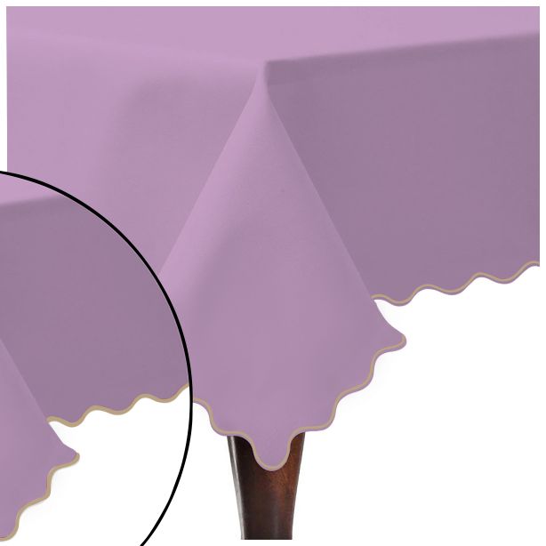 Scallop Embroidery Sateen Cotton Solid Table Cloth - Lilac