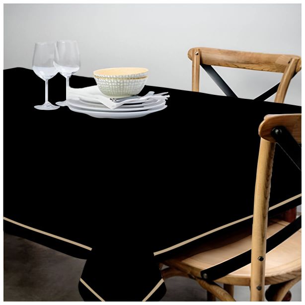 Single Embroidery Border Sateen Cotton Solid Table Cloth - Black