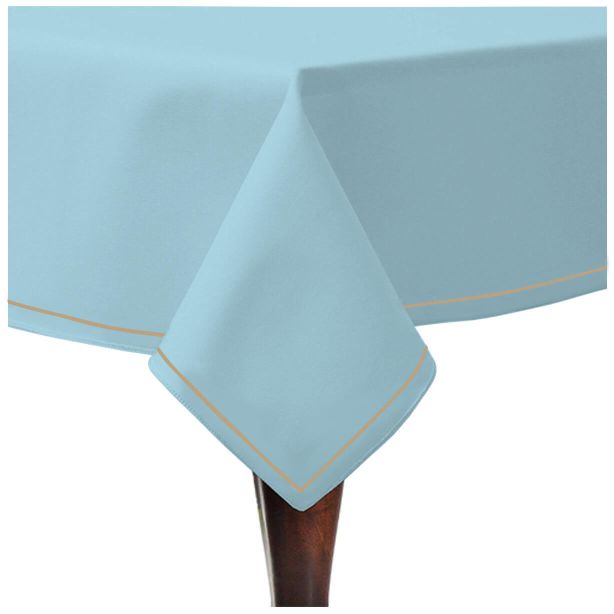 Single Embroidery Border Sateen Cotton Solid Table Cloth - Light Blue
