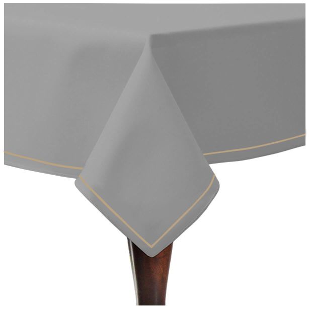 Single Embroidery Border Sateen Cotton Solid Table Cloth - Light Grey