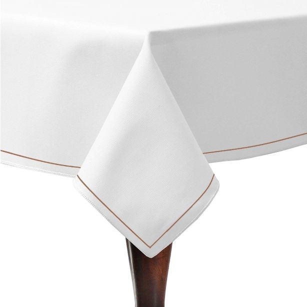 Single Embroidery Border Sateen Poly Cotton Solid Table Cloth