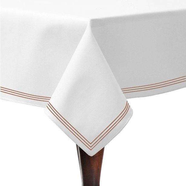 Triple Embroidery Border Sateen Cotton Solid Table Cloth