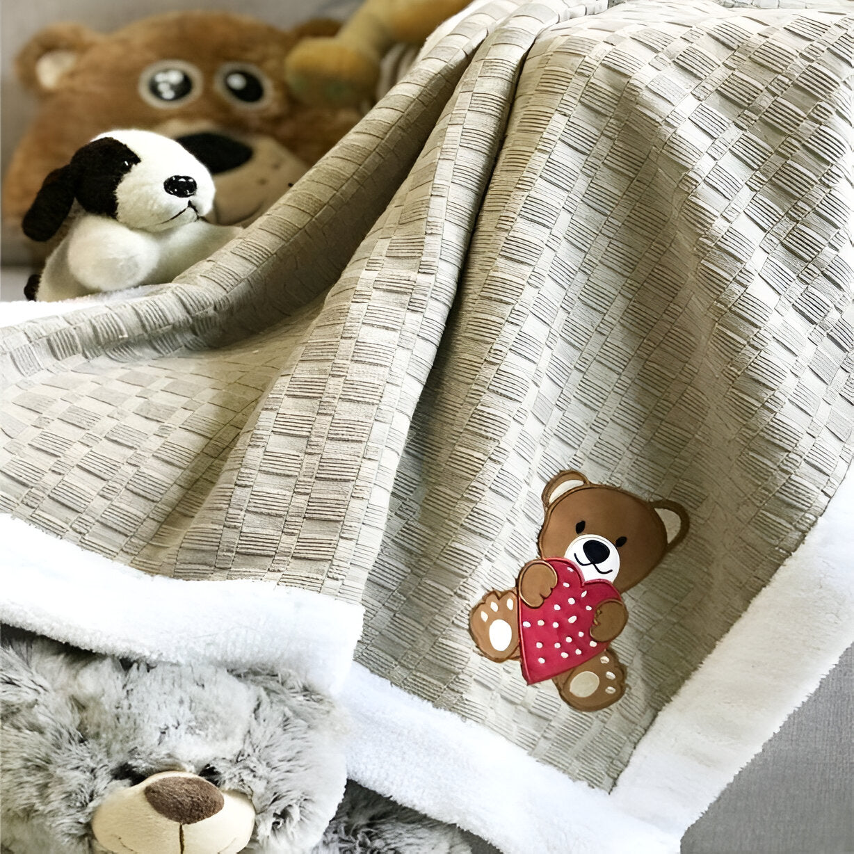 Teddy Heart Fur Knitted Cotton Baby Blanket