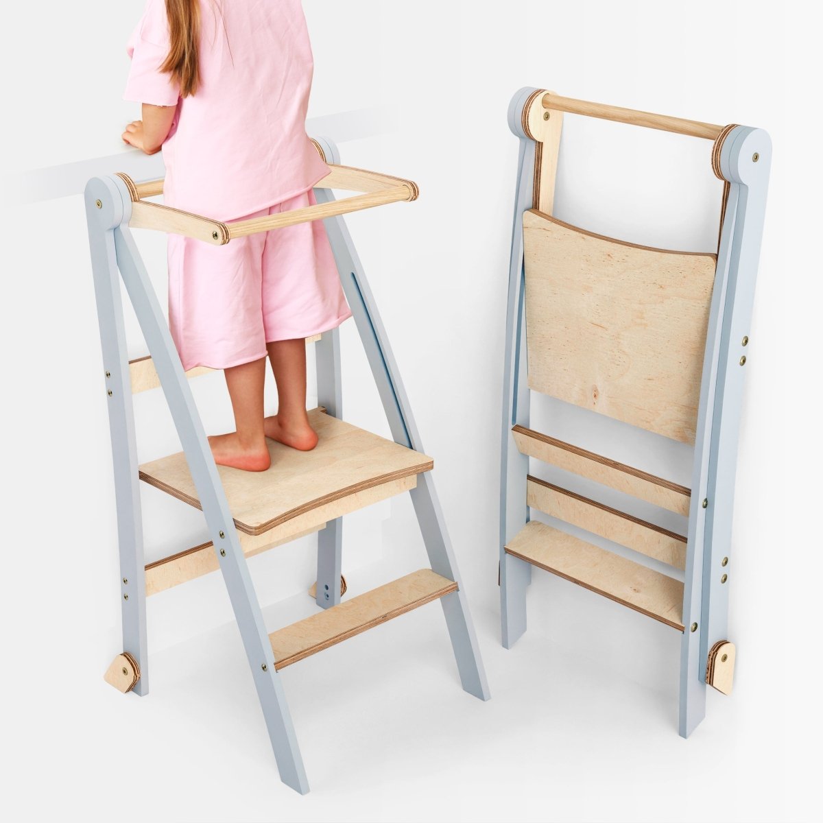 Toddler Tower: Foldable Step Stool for Toddlers - Gray