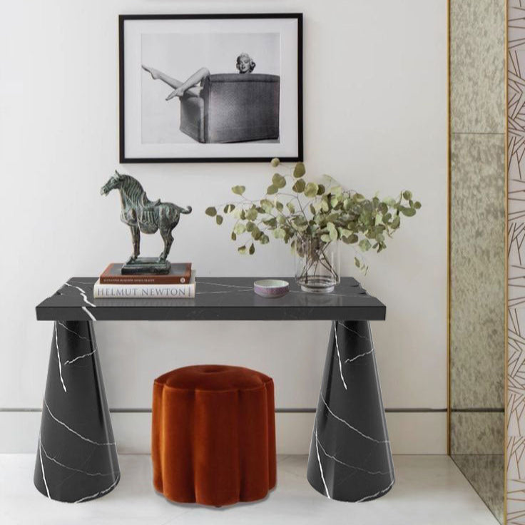 Toros Black Marble Designer Cone Shape Legs Console Polished