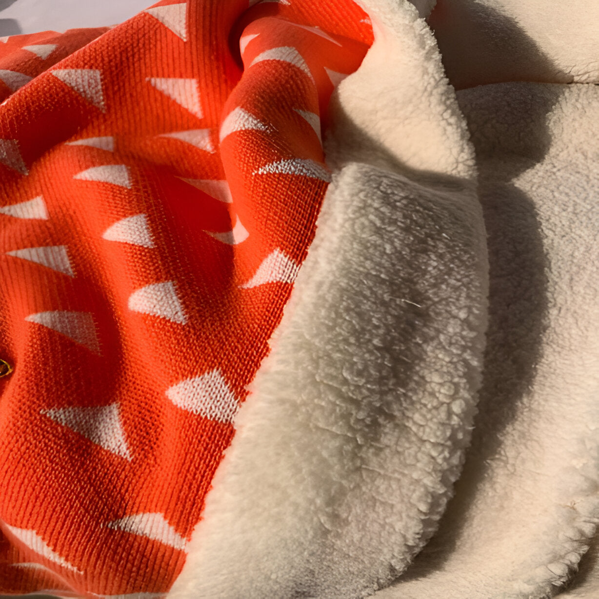 Triangles Orange White Knitted Cotton Baby Blanket