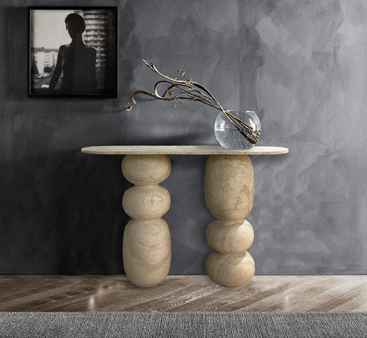 Troia Light Travertine Designer Console Filled and Honed (W)12" (L)49" (H)31.5"