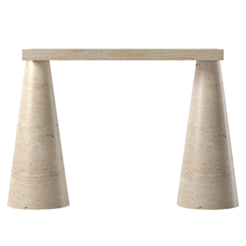 Troia Light Travertine Designer Cone Shape Legs Console Polished
