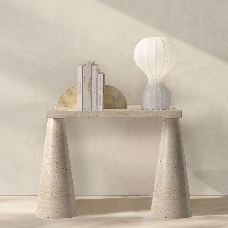 Troia Light Travertine Designer Cone Shape Legs Console Polished