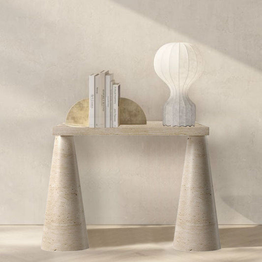 Troia Light Travertine Designer Cone Shape Legs Console Polished