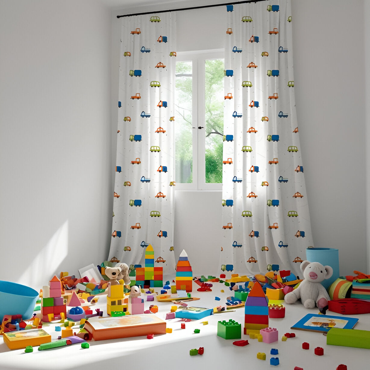 Vehicles Themed Baby Room Curtain