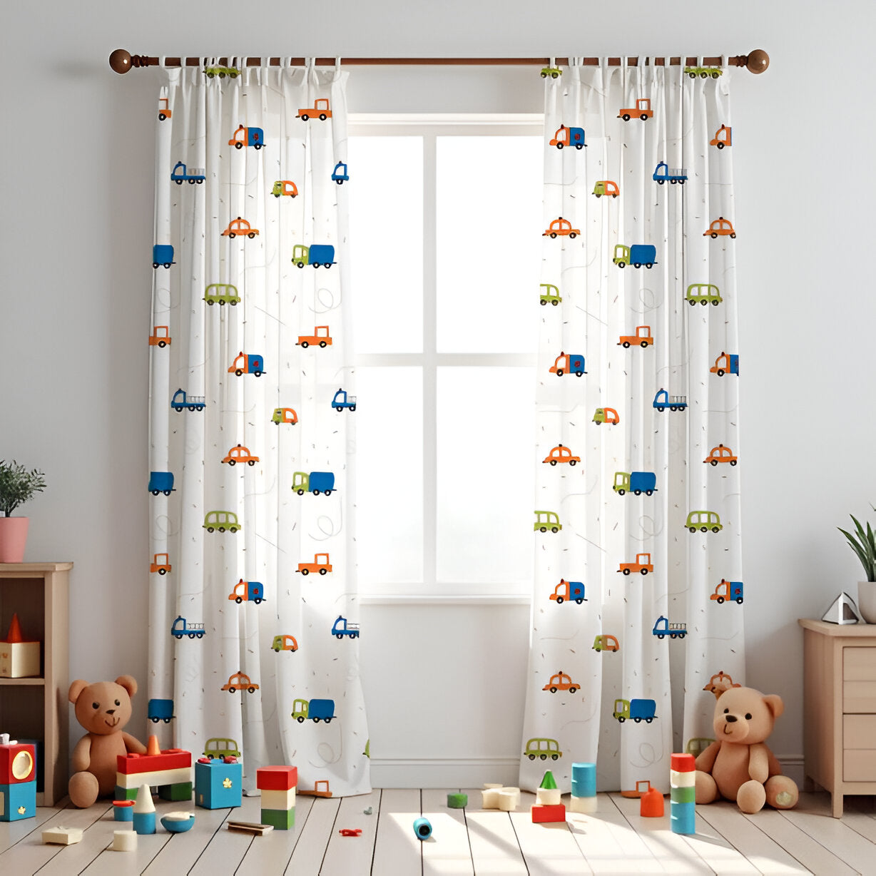 Vehicles Themed Baby Room Curtain