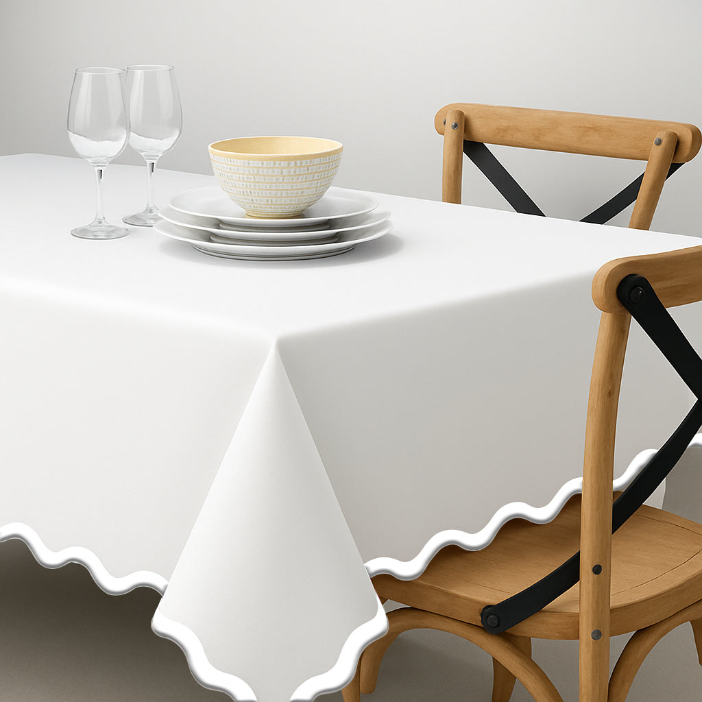 Applique Scalloped Embroidery Cotton Table Cloth