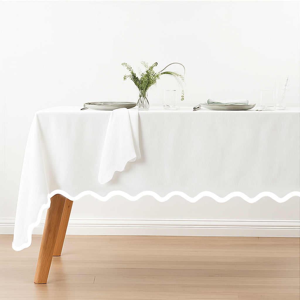 Applique Scalloped Embroidery Cotton Table Cloth