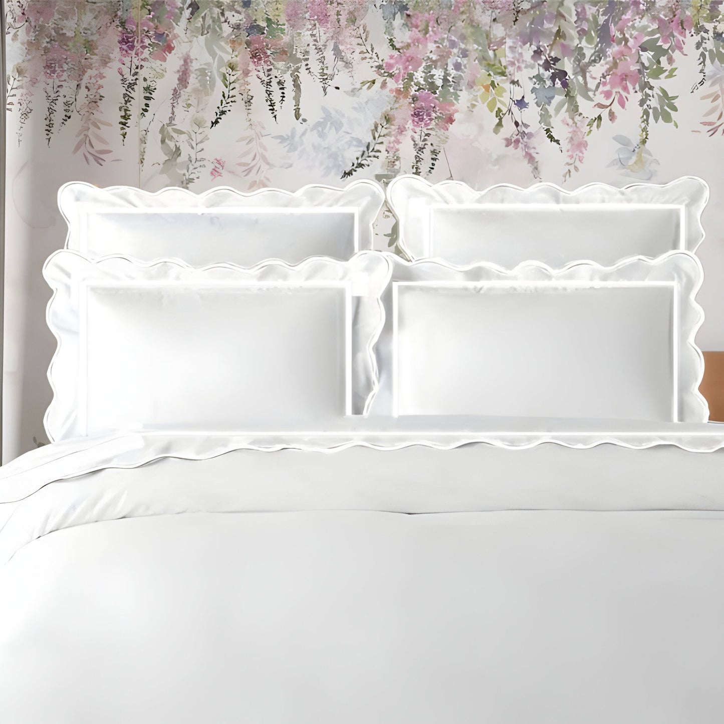 400TC Cotton Scallop Embroidery & Border Sateen Solid Duvet Cover Set